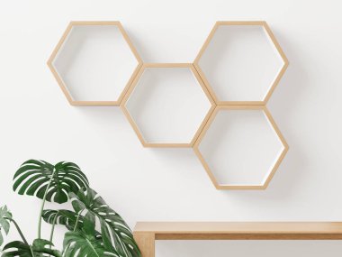 ahşap Hexagon raf kopyalama alanı maket için, izole arkaplan - 3d oluşturma -
