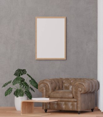 Çatı katı tarzı oturma odası ve beton duvar kanepesi çerçeve - 3D görüntüleme -