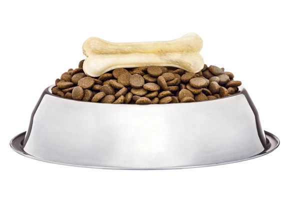 Dogs dry food in the stainless steel bowl — Stock Photo, Image