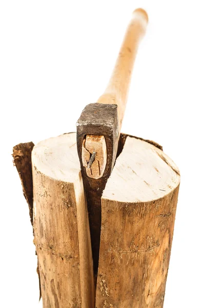 Axe and firewood, isolated on white — Stock Photo, Image