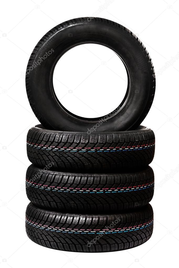 Car tires. Winter wheel profile structure on white background 