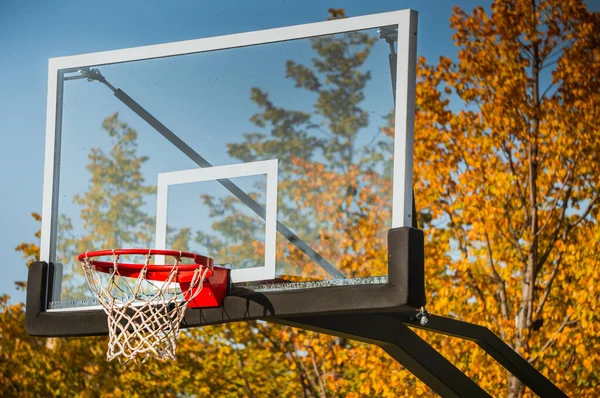 Basketball Hoop Net Transparent Board Autumn Park Blue Sky — Stock Photo, Image