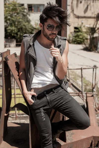 Handsome man model dressed punk — Stock Photo, Image