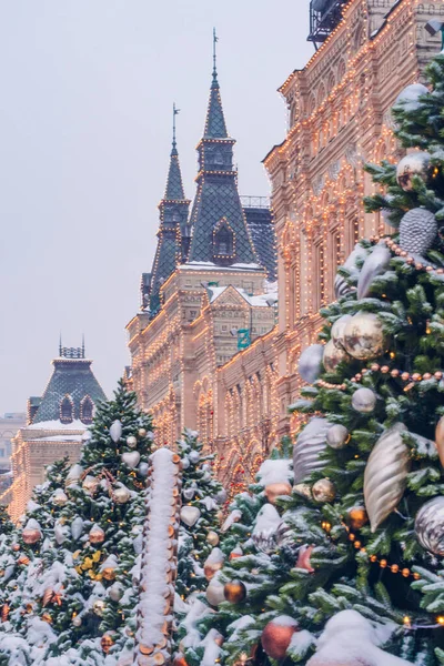 Novoroční Veletrh Červeném Náměstí Moskvě Slavnostní Výzdoba Vánoční Ozdoba — Stock fotografie