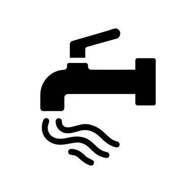 Akan Suyu Olan Siyah Musluk Simgesi, Beyaz Arkaplanda Tek Renkli Siluet, Şekillendirilmiş Dalgalar Taşımacılık