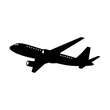 Siluet Ticari Uçak Uçuyor, Görünür Pencereli Yolcu Jeti Siyah Profili