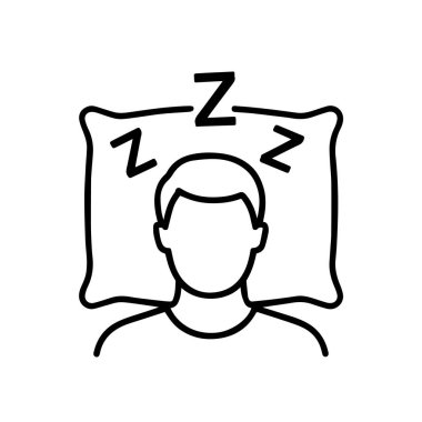 Yastığın Üzerinde Uyuyan Öğrenci, Zzz sembollü minimalist çizgi simgesi Derin Uyku, Sakin Atmosfer
