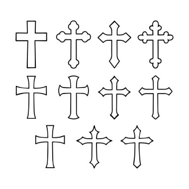 Grid 'de sıralanmış Siyah Çizgili Haçlar, Minimalist Çizgi Sanatı, Temiz Beyaz Arkaplan, Çeşitlilik