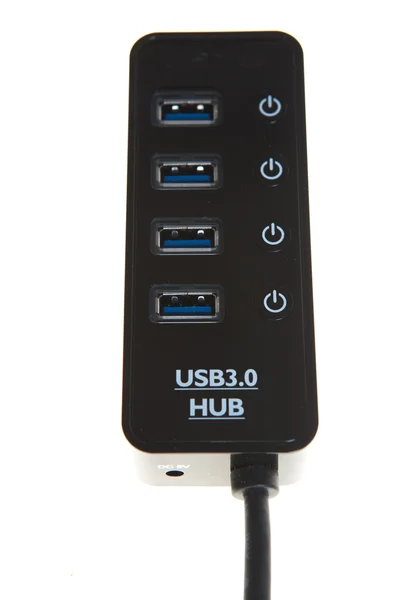 Donkere USB-hub geïsoleerd op witte achtergrond — Stockfoto