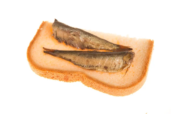 Sandwich with of sprats on a isolated background — Stock Photo, Image