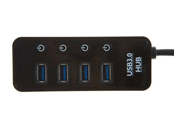 Donkere USB-hub geïsoleerd op witte achtergrond — Stockfoto