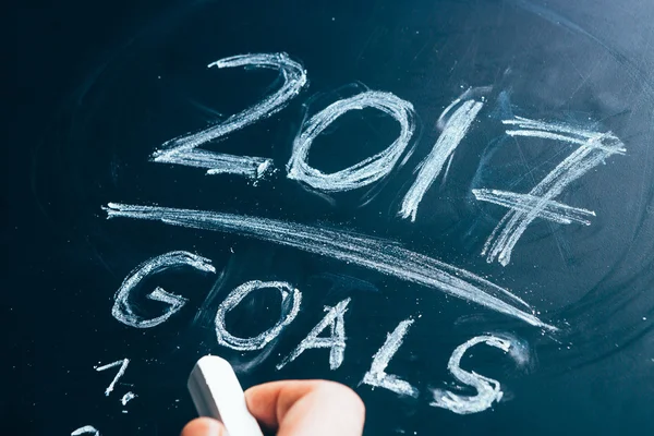 Plan a list of goals for 2017 hand written on blackboard — Stock Photo, Image
