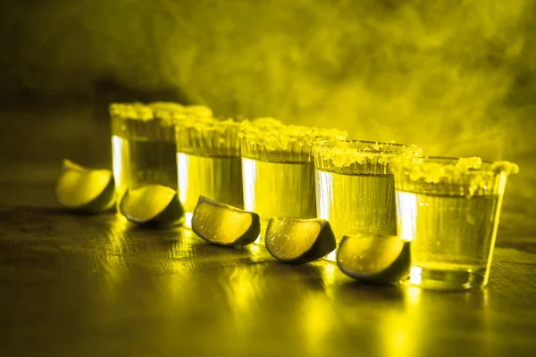 Tequila in Shot Glasses with Lime and Salt — Stock Photo, Image