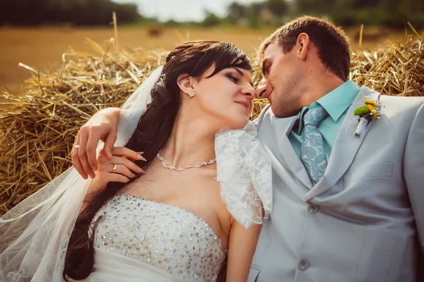 Bellissimi ritratti di sposa e sposo in natura — Foto Stock