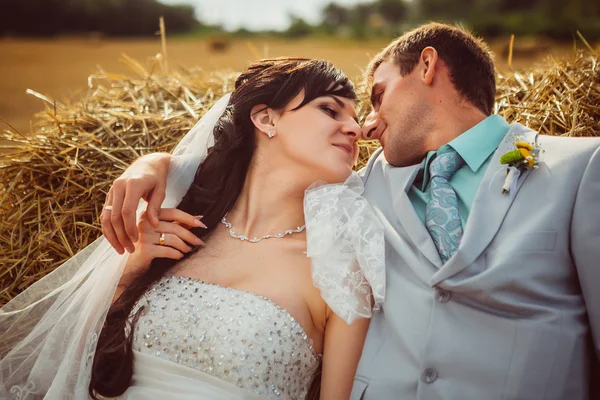 Bela noiva e noivo retrato na natureza — Fotografia de Stock