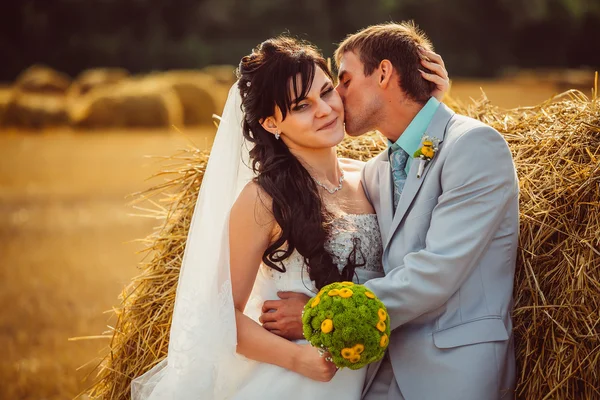 Vackra bruden och brudgummen porträtt i naturen — Stockfoto