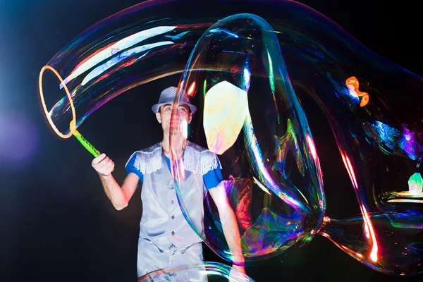 Man with  big soap  bubbles — Stock Photo, Image