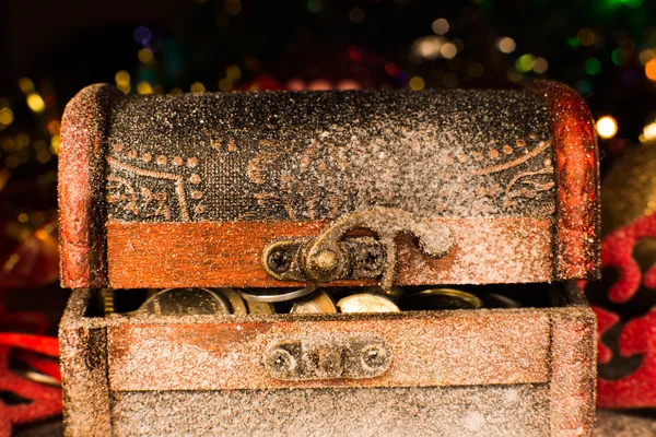 Treasure chest with  Christmas decorations — Stock Photo, Image