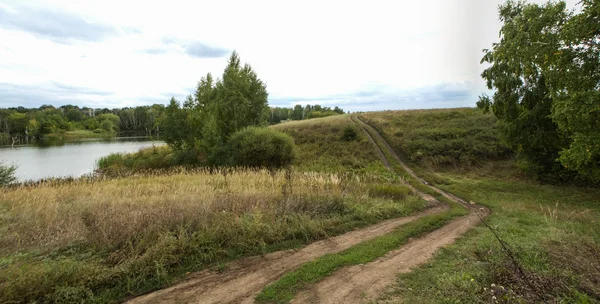 Κενός αγροτικός δρόμος μέσα από χωράφια με σιτάρι — Φωτογραφία Αρχείου