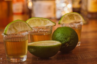 Tekila, limon ve tuz ahşap tablo