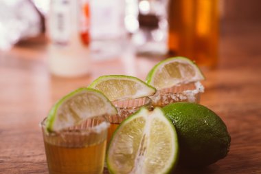 Tekila, limon ve tuz ahşap tablo