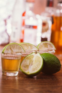 Tekila, limon ve tuz ahşap tablo