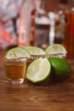 Tekila, limon ve tuz ahşap tablo