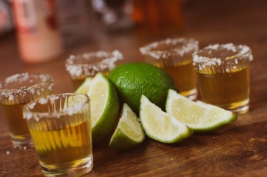 Tekila, limon ve tuz ahşap tablo