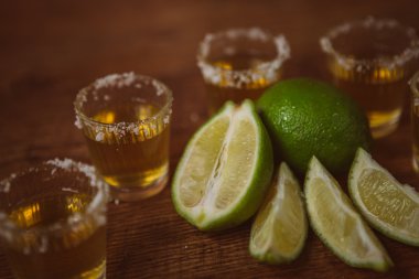 Tekila, limon ve tuz ahşap tablo