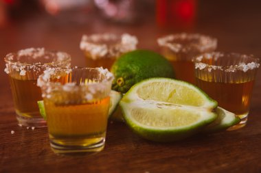 Tekila, limon ve tuz ahşap tablo