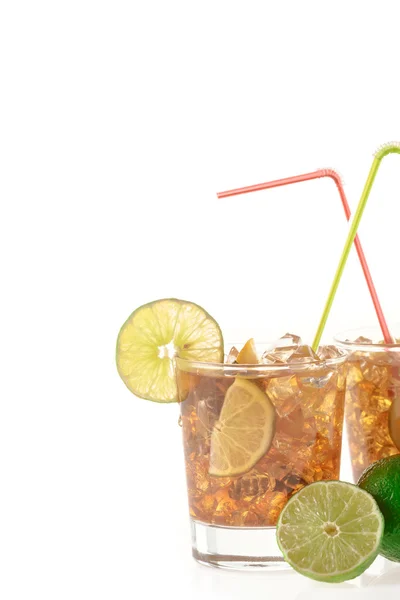 Fresh Fresh cocktail with cola drink and lime fruit — Stock Photo, Image
