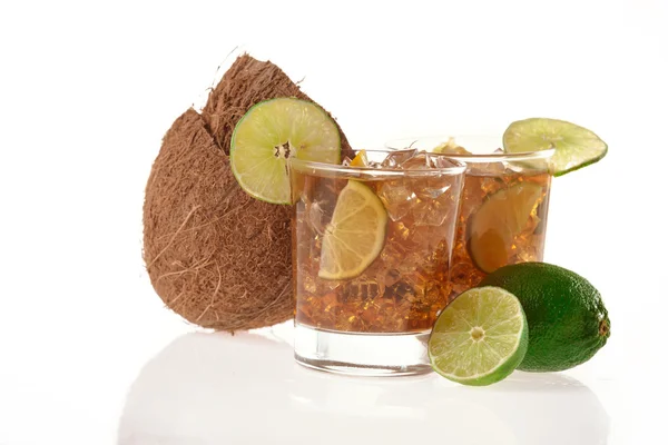 Fresh Fresh cocktail with cola drink and lime fruit — Stock Photo, Image