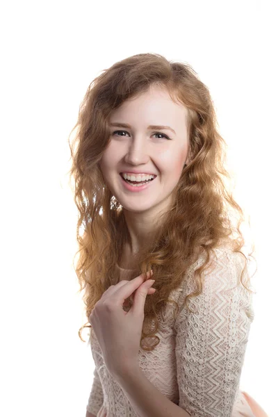 Young pretty curly girl smiling — Stock Photo, Image