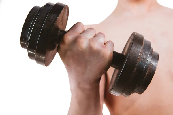 Muscular Arm and Hand Holding Dumbbell — Stock Photo, Image