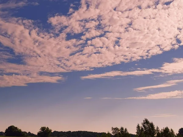 Paisagem de verão: céu azul e nuvens brancas — Fotografia de Stock