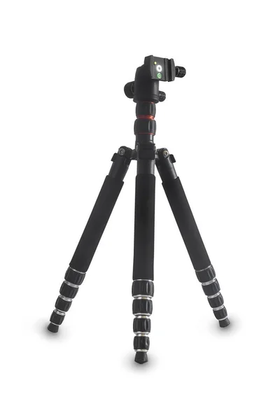 白の背景にカメラやビデオカメラ用の安定した耐久性のあるスライド三脚 フロントビュー コピースペース — ストック写真