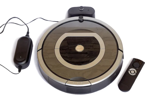 Robotics - the automated robot the vacuum cleaner on a white bac — Stock Photo, Image