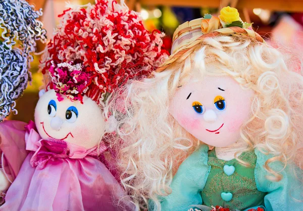 Needlework, original toys in the form of amusing dolls — Stock Photo, Image