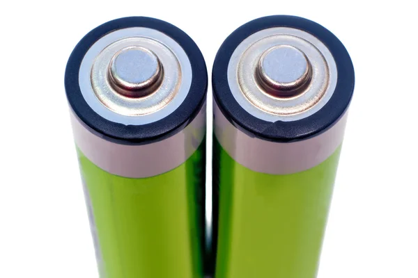 Deux batteries électriques sur fond blanc . — Photo