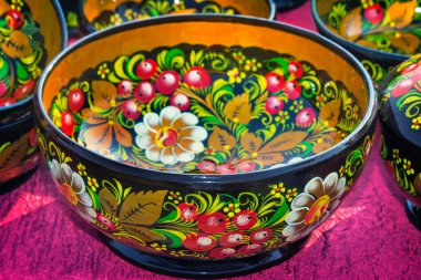 Decorated with beautiful paintings, utensils made of wood. clipart