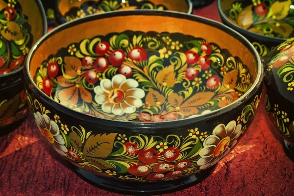 Decorated with beautiful paintings, utensils made of wood. — Stock Photo, Image