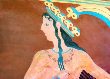 Antik duvar resimleri bir parçası. Cre Knossos Sarayı