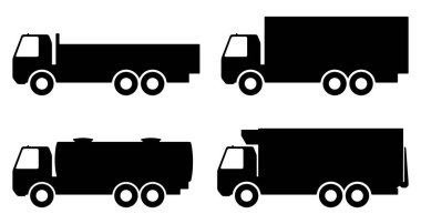 Kargo kamyonlarına siluetler yerleştirin. Vektör illüstrasyonu.