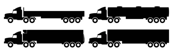 Set of silhouettes the cargo trucks. Vector illustration. — Stock Vector