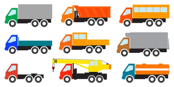 Set of color images of trucks on a white background. — Stock Vector