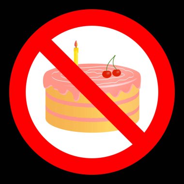 Koyu arkaplanda işaretleri yasaklayan doğum günü pastası.