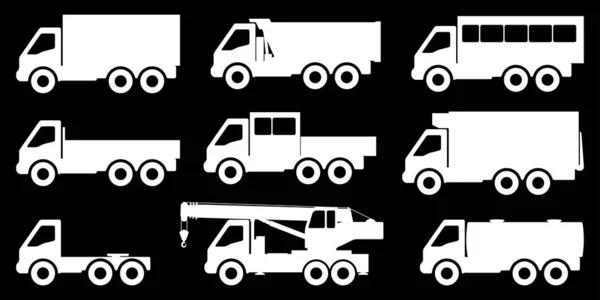 Set di sagome di camion. Illustrazione vettoriale. — Vettoriale Stock