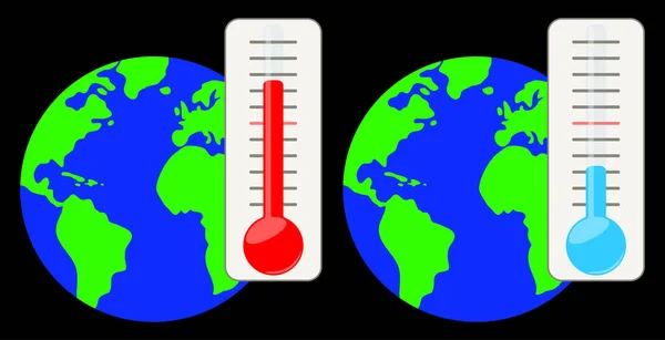 Thermometer vor dem Hintergrund des Planeten. — Stockvektor