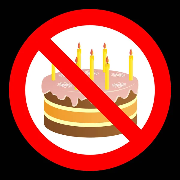 Pastel de cumpleaños en la prohibición de signos sobre un fondo oscuro. — Archivo Imágenes Vectoriales