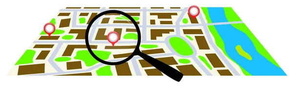 City map with a magnifying glass. Vector illustration. — Stock Vector